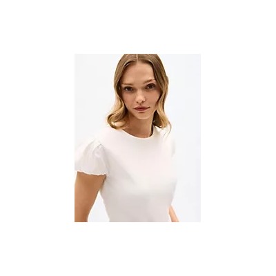 Mixed Media Shirred Cap-Sleeve T-Shirt
