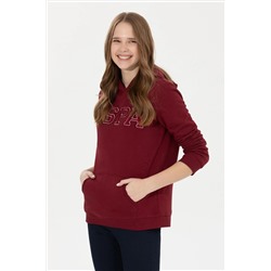 Kadın Vİşne Kapüşonlu Basic Sweatshirt