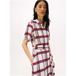 Plaid Georgette Belted Shirtdress