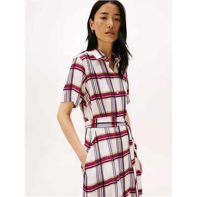 Plaid Georgette Belted Shirtdress