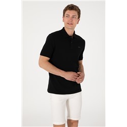 Erkek Regular Fit Polo Yaka Siyah Basic Tişört