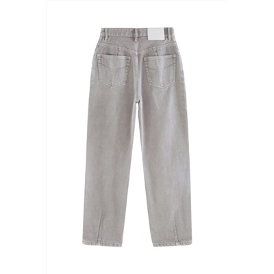 Vaquero mom fit de tiro alto Gris
