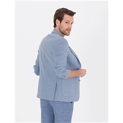 Açık Mavi Ex. Slim Fit Keten Karışımlı Ceket