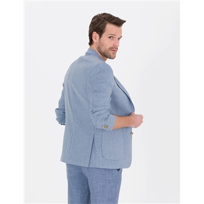 Açık Mavi Ex. Slim Fit Keten Karışımlı Ceket