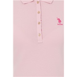 Kadın Pudra Basic Polo Yaka Tişört