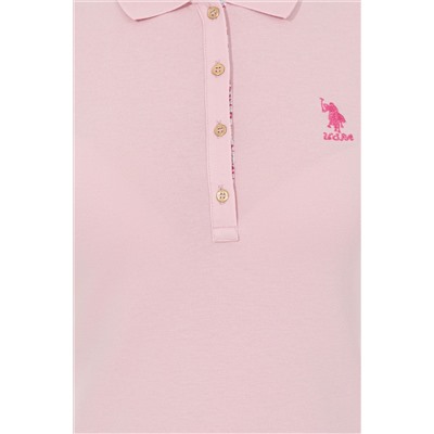 Kadın Pudra Basic Polo Yaka Tişört