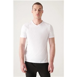 Avva Erkek Beyaz %100 Pamuk V Yaka Slim Fit T-shirt E001001