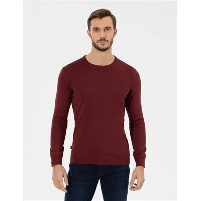 Bordo Slim Fit Bisiklet Yaka Basic Triko Kazak