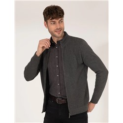 Gri Melanj Slim Fit Triko Hırka