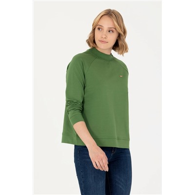 Kadın Yeşil Bisiklet Yaka Sweatshirt