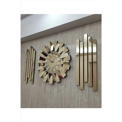 TUĞBArt 3 boyutlu Aynalı piyano model Lambiri yan dekor Gold Roma Rakam 3lü duvar Saati 38000038052