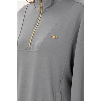 Kadın Gri Melanj Fermuarlı Sweatshirt