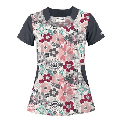 UA Fancy Garden Pewter Scrub Top