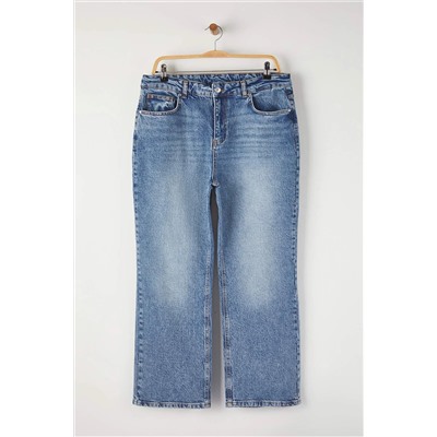 More Sustainable Mavi Yüksek Bel Comfort Straight Fit Büyük Beden Jeans TBBAW24CJ00045