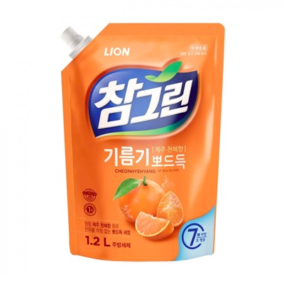 LION Chamgreen Cheonhyehyang refill Средство для мытья посуды, овощей и фруктов CHARMGREEN 1200мл