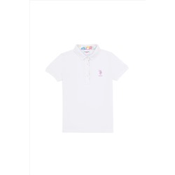Kız Çocuk Beyaz Basic Polo Yaka Tişört
