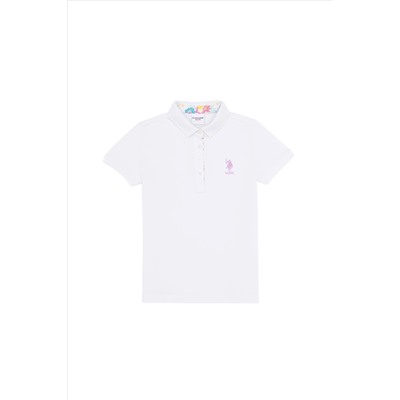 Kız Çocuk Beyaz Basic Polo Yaka Tişört