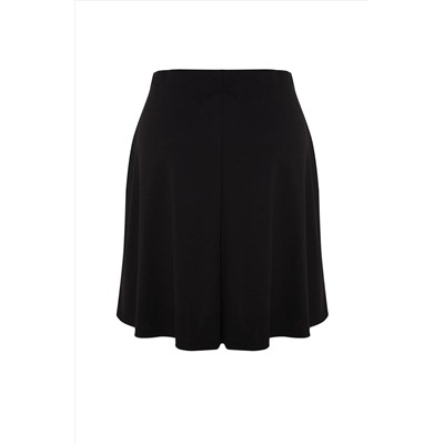 Siyah Beli Lastikli Mini Örme Büyük Beden Etek TBBSS23AZ00042