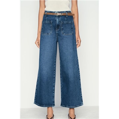 Z1975 WIDE-LEG CROPPED HIGH-WAIST BELTED JEANS
