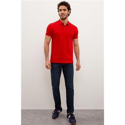Erkek Kırmızı Polo Yaka Basic T-Shirt