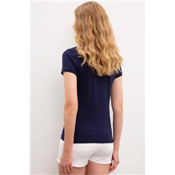 Kadın Lacivert Basic Polo Yaka Tişört