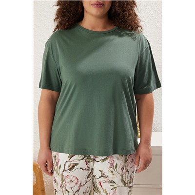 Yeşil Çiçekli Kapri Örme Pijama Takımı TBBSS25AI00002