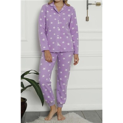 Nicoletta Kadın Düğmeli Peluş Pijama Takimi Welsoft Gömlek LİLA 94102