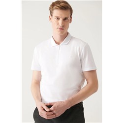 Avva Erkek Beyaz %100 Pamuk Fermuarlı Standart Fit Normal Kesim Polo Yaka T-shirt E001034
