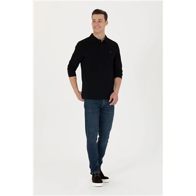 Erkek Siyah Basic Polo Yaka Sweatshirt