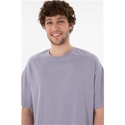 Erkek Oversize Fit Bisiklet Yaka Gri Tişört