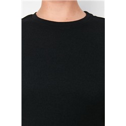 Siyah Vücuda Oturan Mini Bisiklet Yaka Fitilli Esnek Örme Kalem ElbiseTBBSS24AH00162
