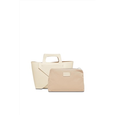 Bolso de piel y neceser Rita Beige