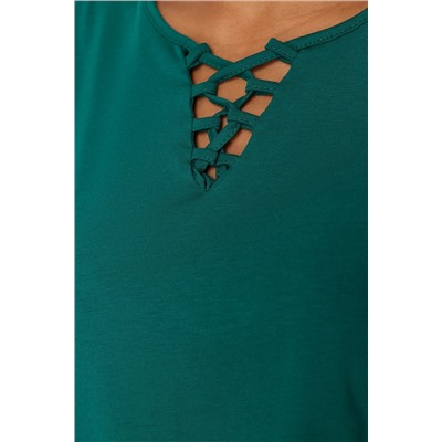 Yeşil Yaka Detaylı Boyfriend Fit %100 Pamuk Örme Büyük Beden T-Shirt TBBSS22TS1027