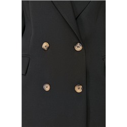 Siyah Oversize/Bol Kesim Astarlı Kruvaze Kapama Dokuma Blazer Ceket TBBSS24AG00002
