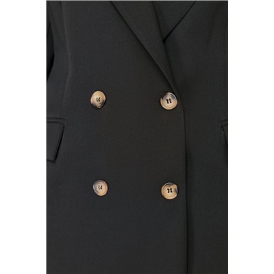 Siyah Oversize/Bol Kesim Astarlı Kruvaze Kapama Dokuma Blazer Ceket TBBSS24AG00002