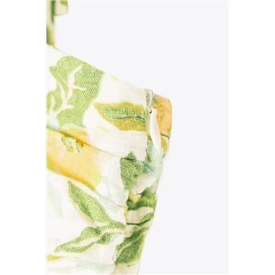 PRINTED LINEN BLEND SHORT DRESS