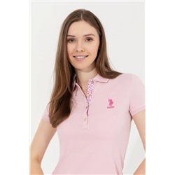 Kadın Pudra Basic Polo Yaka Tişört