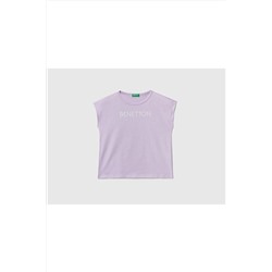 United Colors of BenettonKız Çocuk Lila Simli Benetton Yazılı Yaz T-shirt Lila