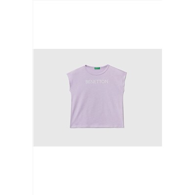 United Colors of BenettonKız Çocuk Lila Simli Benetton Yazılı Yaz T-shirt Lila