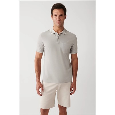 Avva Erkek Gri Kıvrılmaz Yaka Cepli Standart Fit Normal Kesim 2 Düğmeli Polo Yaka T-shirt E001031