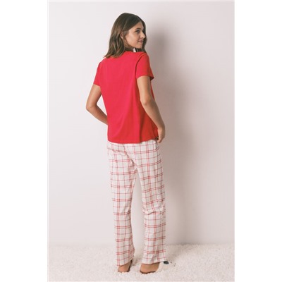 Pijama largo 100% algodón cuadros rojo Snoopy