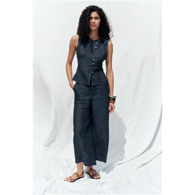 DOUBLE-BREASTED LINEN WAISTCOAT