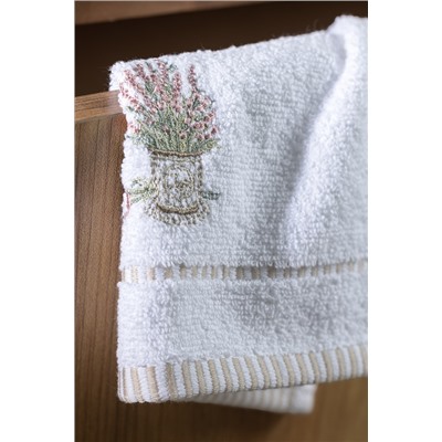 Curtıce Nakışlı %100 Pamuk 2'li El Havlusu - Beyaz - 30x45 cm