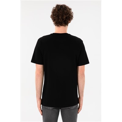 Erkek Regular Fit Bisiklet Yaka Siyah Basic Tişört