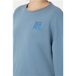 Kadın Koyu Mavi Basic Bisiklet Yaka Sweatshirt