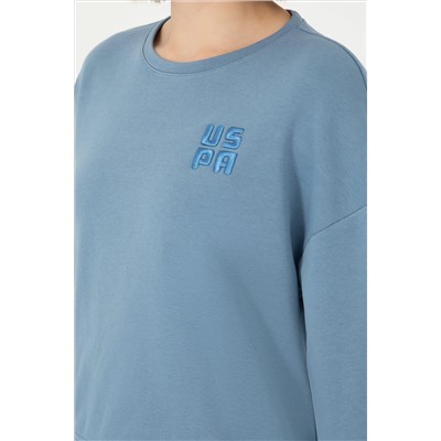 Kadın Koyu Mavi Basic Bisiklet Yaka Sweatshirt