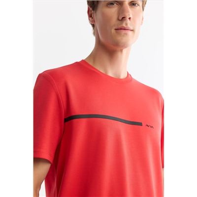 Kırmızı Bisiklet Yaka Elastan İnterlok T-Shirt