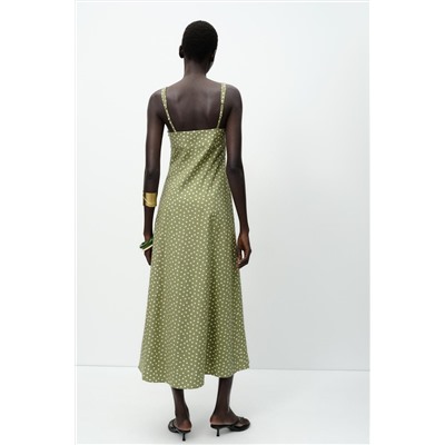 POLKA DOT LINEN BLEND MIDI DRESS