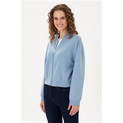 Kadın Açık Mavi Bisiklet Yaka Fermuarlı Sweatshirt