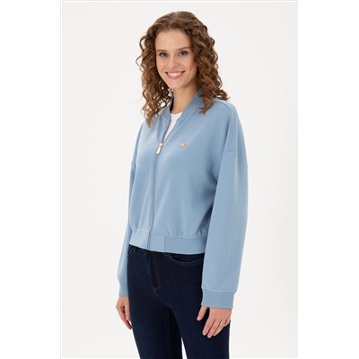 Kadın Açık Mavi Bisiklet Yaka Fermuarlı Sweatshirt